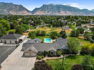 View from above of property featuring a mountain backdrop