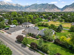 Aerial view of a mountain backdrop