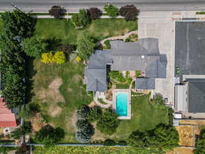 Drone / aerial view of a pool area