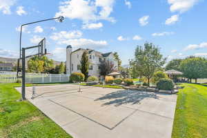 View of basketball court with basketball hoop
