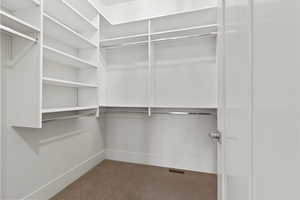 Walk in closet with carpet flooring