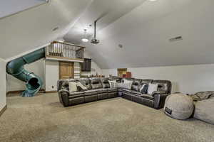 View of carpeted living area