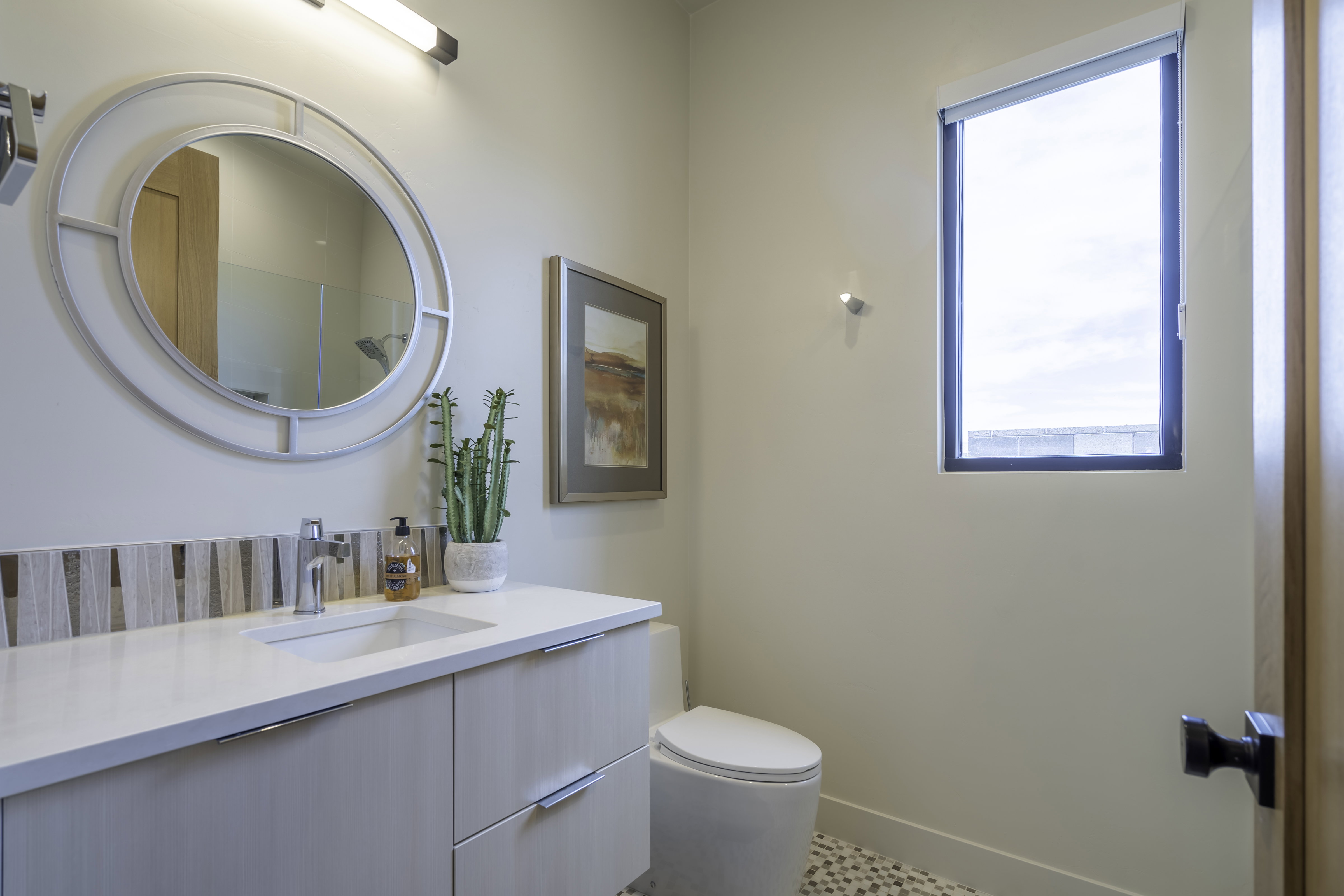 Full bathroom featuring vanity and light tile patterned floors