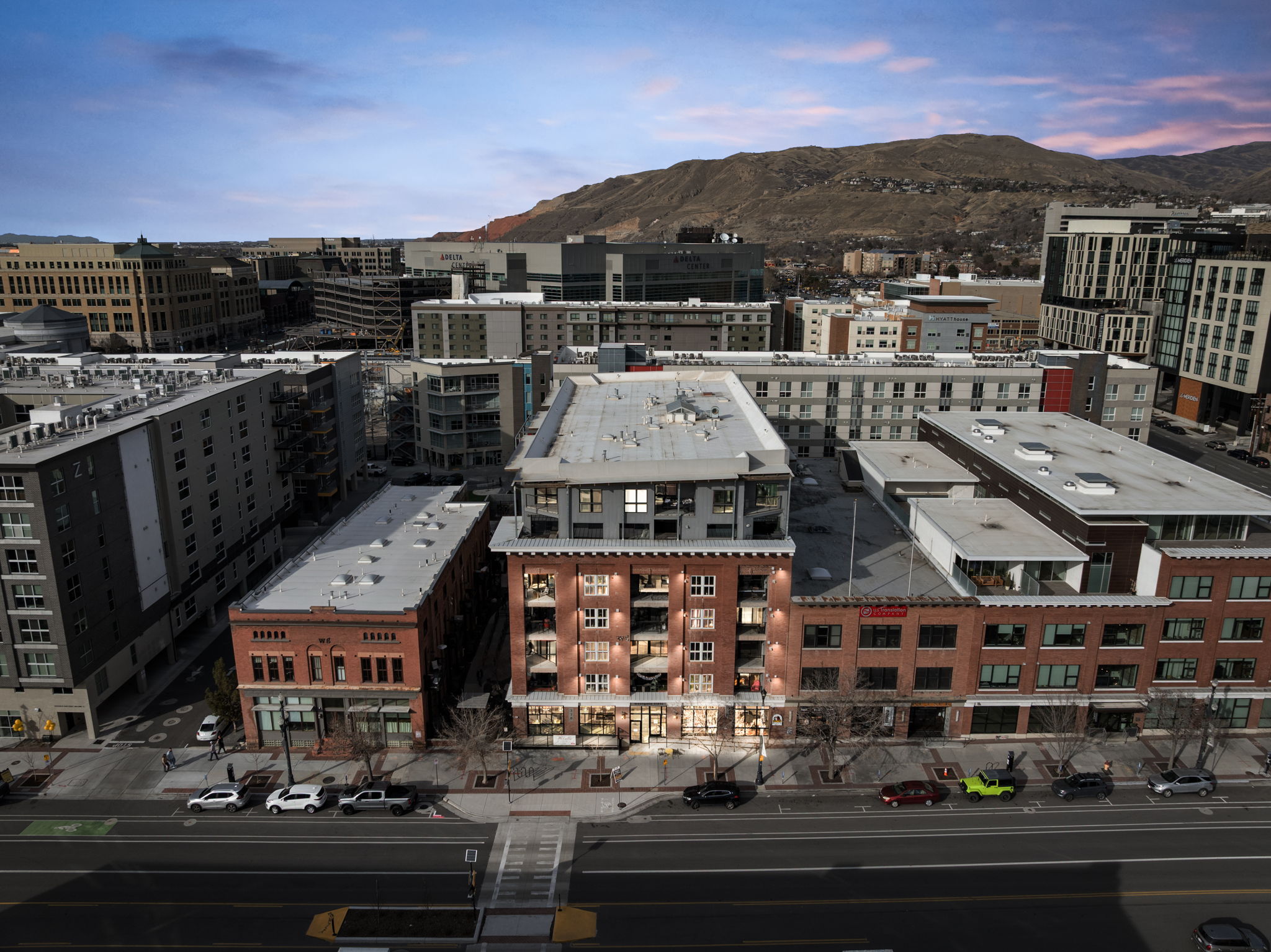 View of urban area featuring mountains
