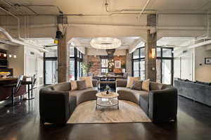 Community lobby with brick wall