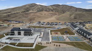 Aerial perspective of suburban area featuring mountains