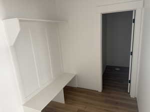 Mudroom with dark wood-type flooring
