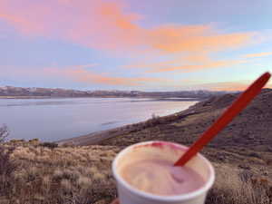 Water view with a mountainous background