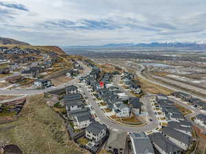 Aerial view of the neighborhood and views or the Great Salt Lake, Mtns, and valley.  Secluded area.