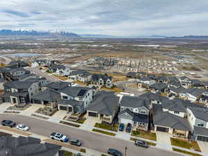 Aerial perspective of suburban area featuring mountains