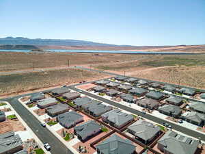 Aerial view of residential area with a water and mountain view