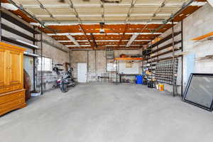 Garage with concrete block wall