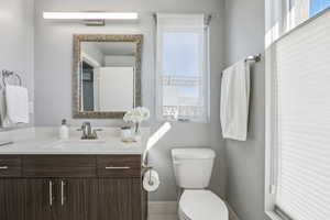 Half bath with healthy amount of natural light and vanity