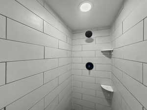 Bathroom view of tiled shower