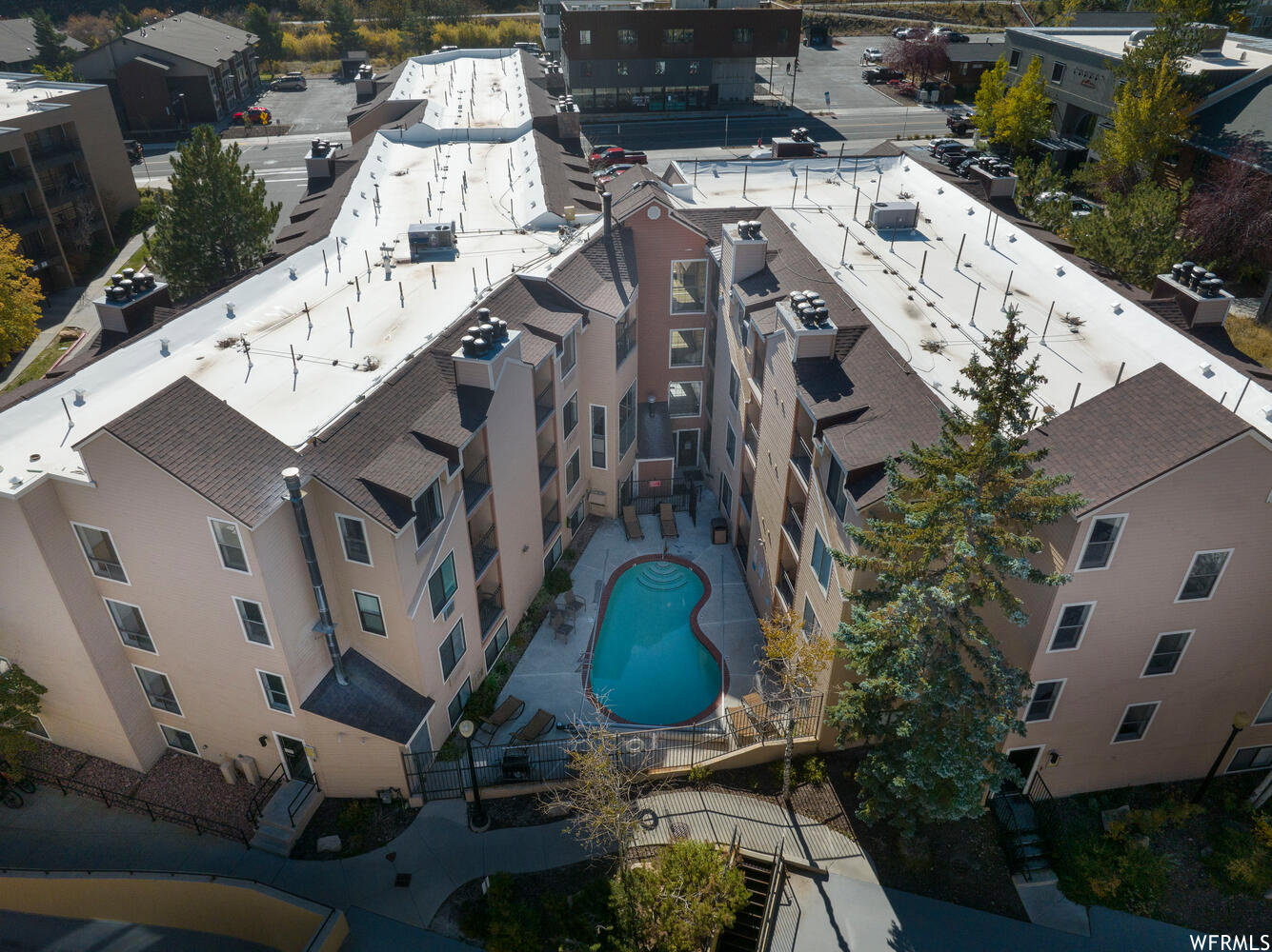 Aerial view of a pool