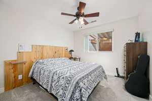 Bedroom featuring carpet floors and a ceiling fan