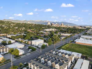 View of urban area with a mountain backdrop