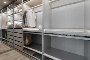 Walk in closet featuring light wood-style floors