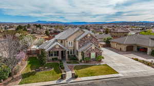 Aerial perspective of suburban area featuring mountains