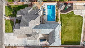 Drone / aerial view of a pool area