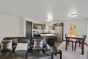 Living area featuring plenty of natural light and a textured ceiling