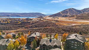 Aerial perspective of suburban area with mountains