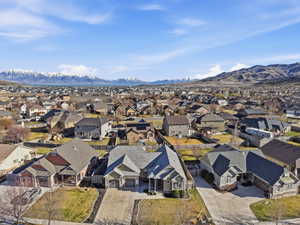 Aerial perspective of suburban area featuring mountains