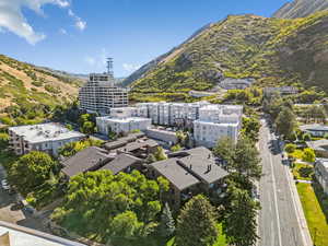 Aerial view of a mountain backdrop