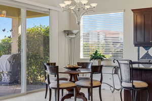 Dining space featuring a chandelier
