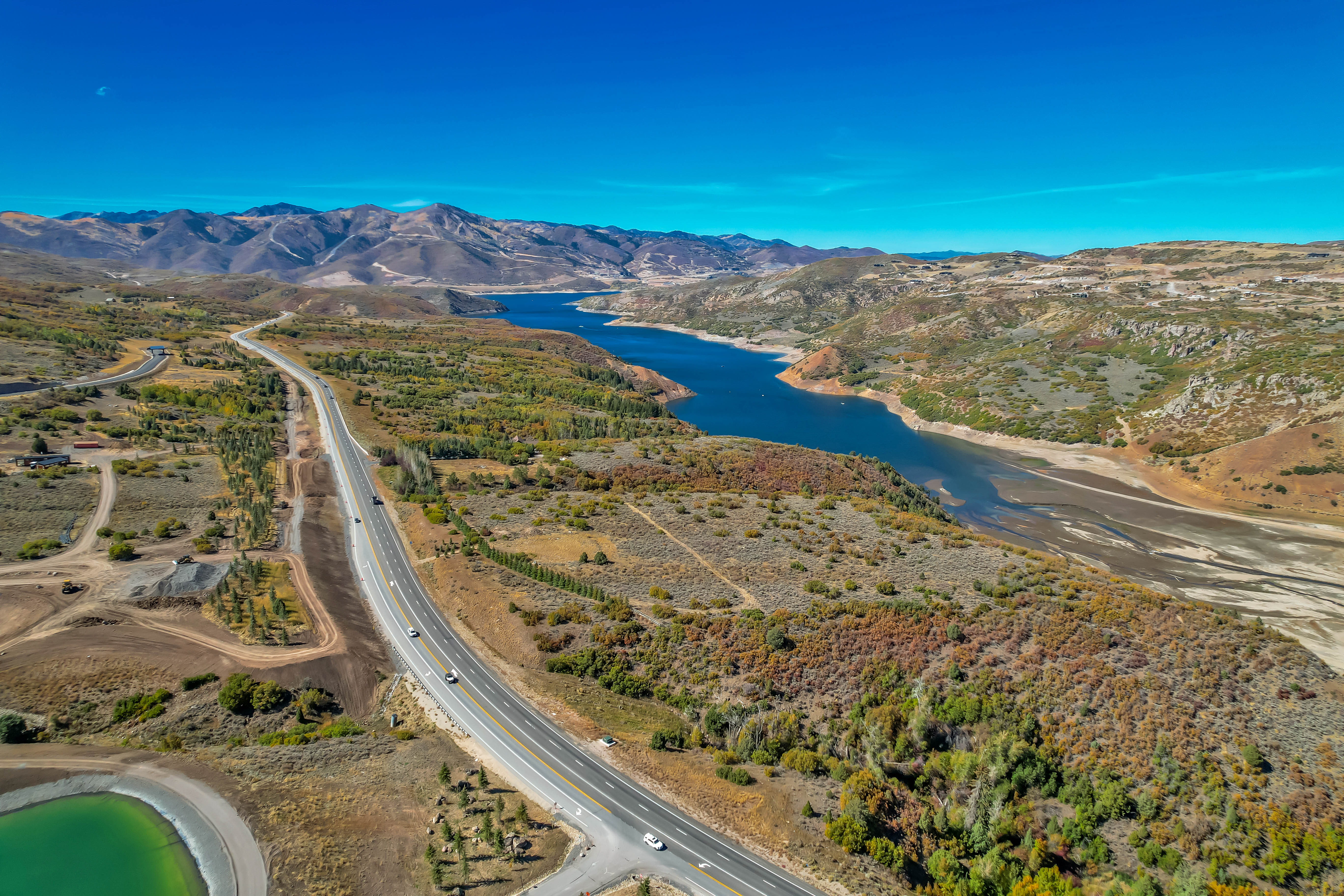 Aerial view of a water and mountain view