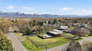 Aerial view of a mountain backdrop