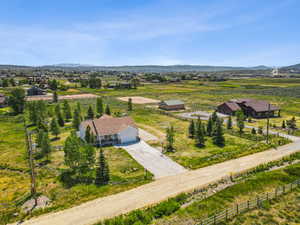 Overview of rural landscape featuring mountains