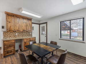 Kitchen with dark wood-type flooring