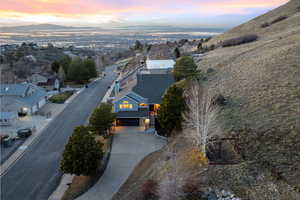 Aerial view at dusk of a mountain view