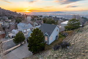Aerial view at dusk of a residential view
