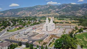 Bird's eye view of a mountainous background