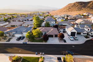 Aerial view of residential area with a mountain backdrop