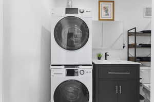 Washer/dryer stack in ADU bathroom