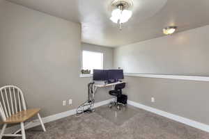 Office space with baseboards and carpet flooring