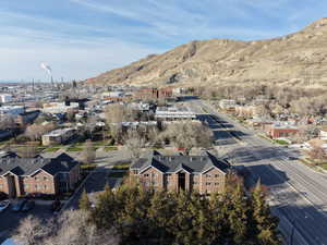 Drone / aerial view of a mountainous background