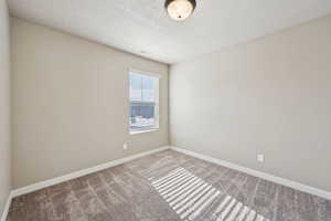 Unfurnished room with light carpet and a window