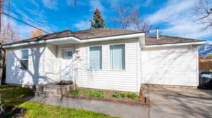 View of front facade featuring roof with shingles