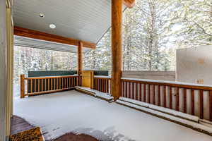 View of snow covered deck