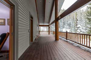 View of snow covered deck