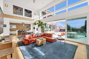 Living room with recessed slide-open window wall