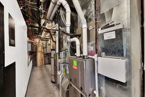 Utilities featuring a heating unit and secured water heater