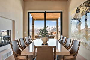 Dining space with a mountain view