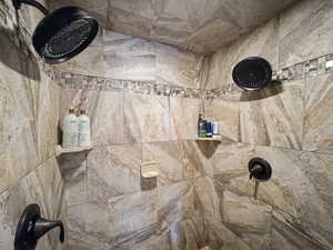 Bathroom view of a tile shower