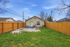 Rear view of house with a patio area and a fenced backyard