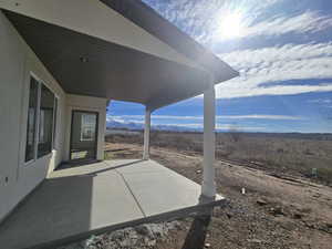 View of patio featuring a mountain view